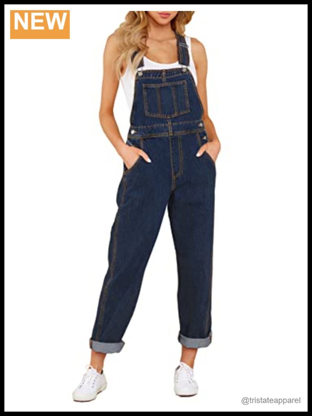 Women's Denim Bib Overalls High Waist Adjustable Strap Loose Fit Cotton Blend